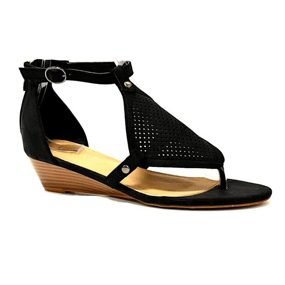 Catherine Malandrino "Romy" Black Wedge Thong Sandal - Picture 1 of 14